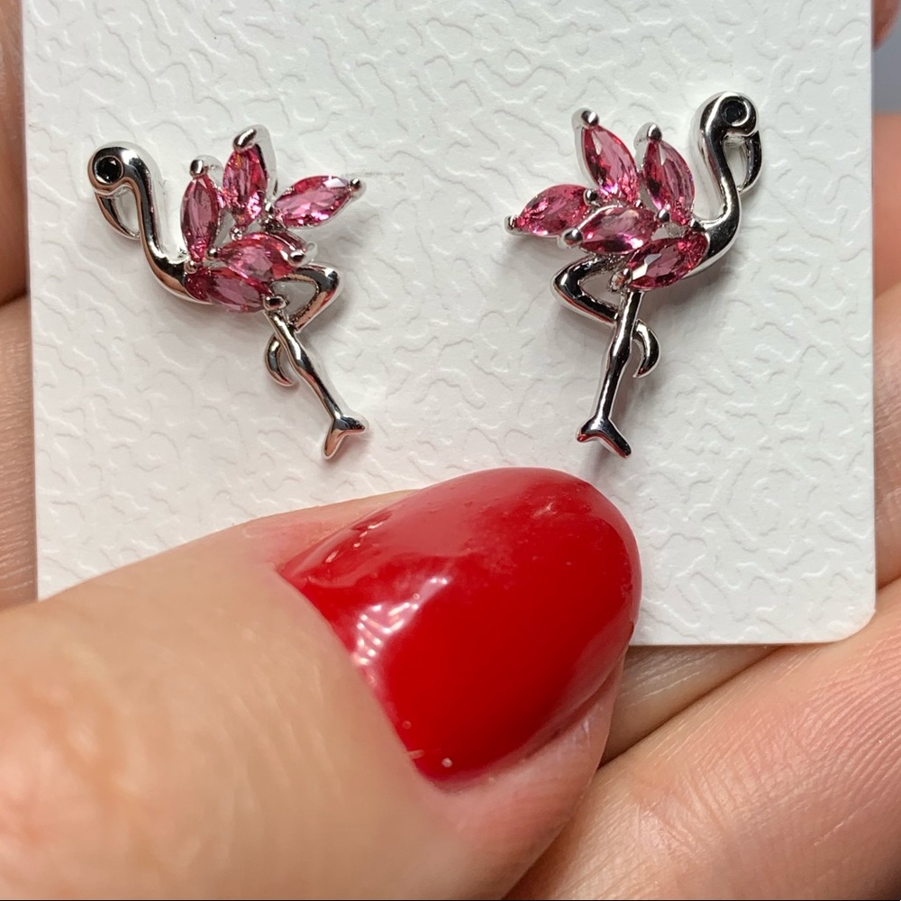Sterling Silver 925 CZ Flamingo earrings - Picture 4 of 4